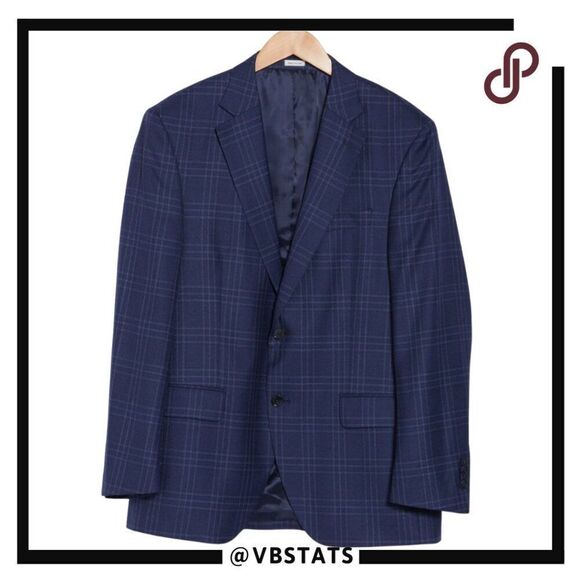 Peter Millar Size Large Plaid Wool Sport Coat in Navy Blue Soft Plaid - Picture 1 of 11